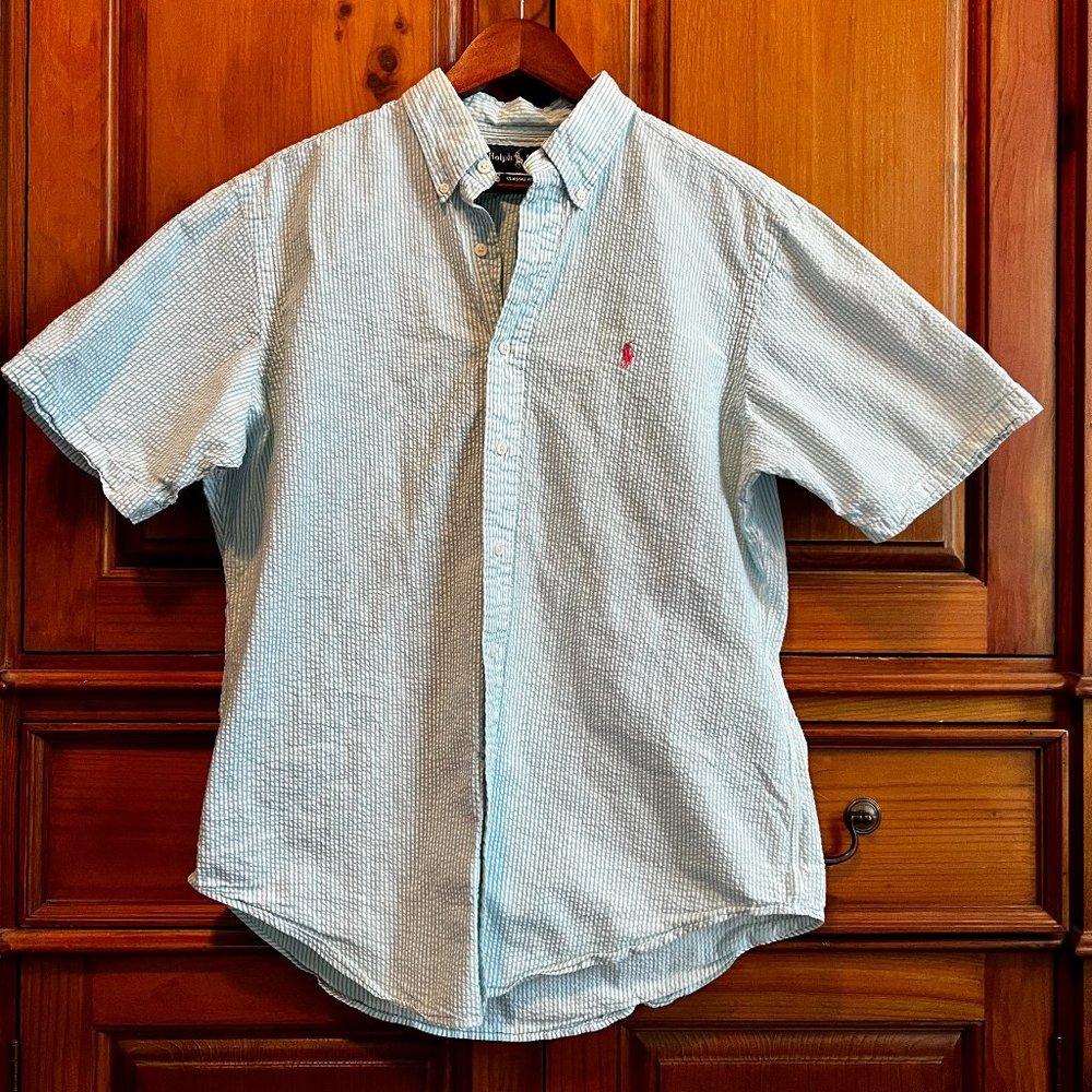 Polo Ralph Lauren Seersucker Classic Fit Short Sleeve Shirt - Size Large